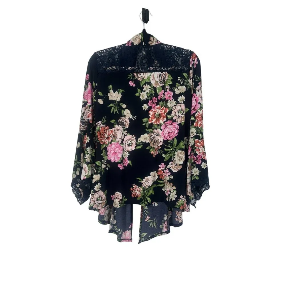 🌸 Emma & Olive Navy Floral Kimono Cardigan Lace Bell Sleeve XL 🌸